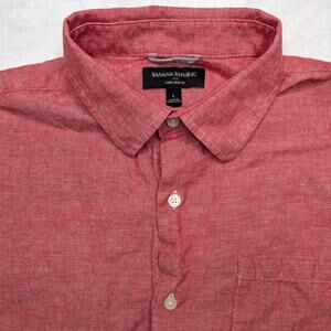Banana Republic Slim Fit Mens Linen Button Down Shirt-‎ Large Red